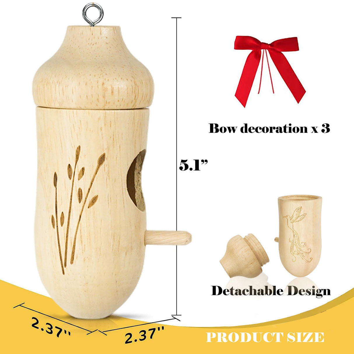 Thread Detachable Hummingbird Houses，Natural Wooden Hummingbird Houses for Outside Hanging，Premium Bird Houses for Garden Window Outdoor Home,3 LPUSA