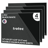 Trotec TroLase | 12"x24.25"x1/8", 4 Pcs | Black/White | 2 Ply | Modified Acrylic | Laser Engraving Double Color Plastic Sheet | Engraving Blanks for TROTEC