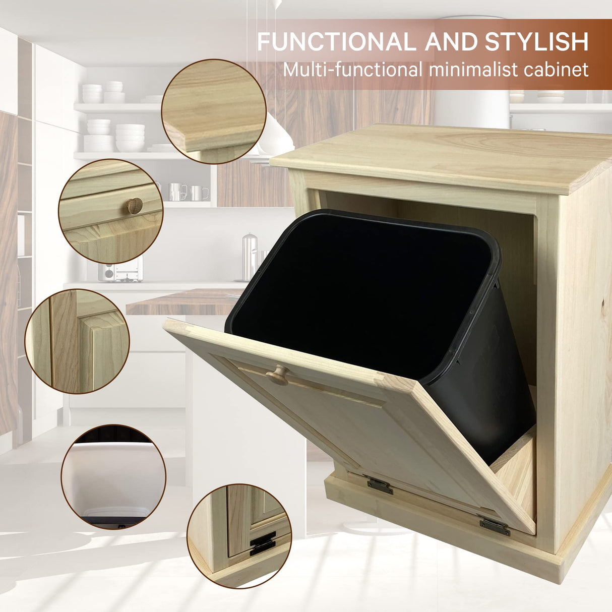 Peaceful Classics Tilt Out Trash Cabinet Without Drawer - Wooden Pull Out Cabinet, Decorative Trash Bin Cabinet for Kitchen, Bedroom, & Home Patio, Peaceful Classics