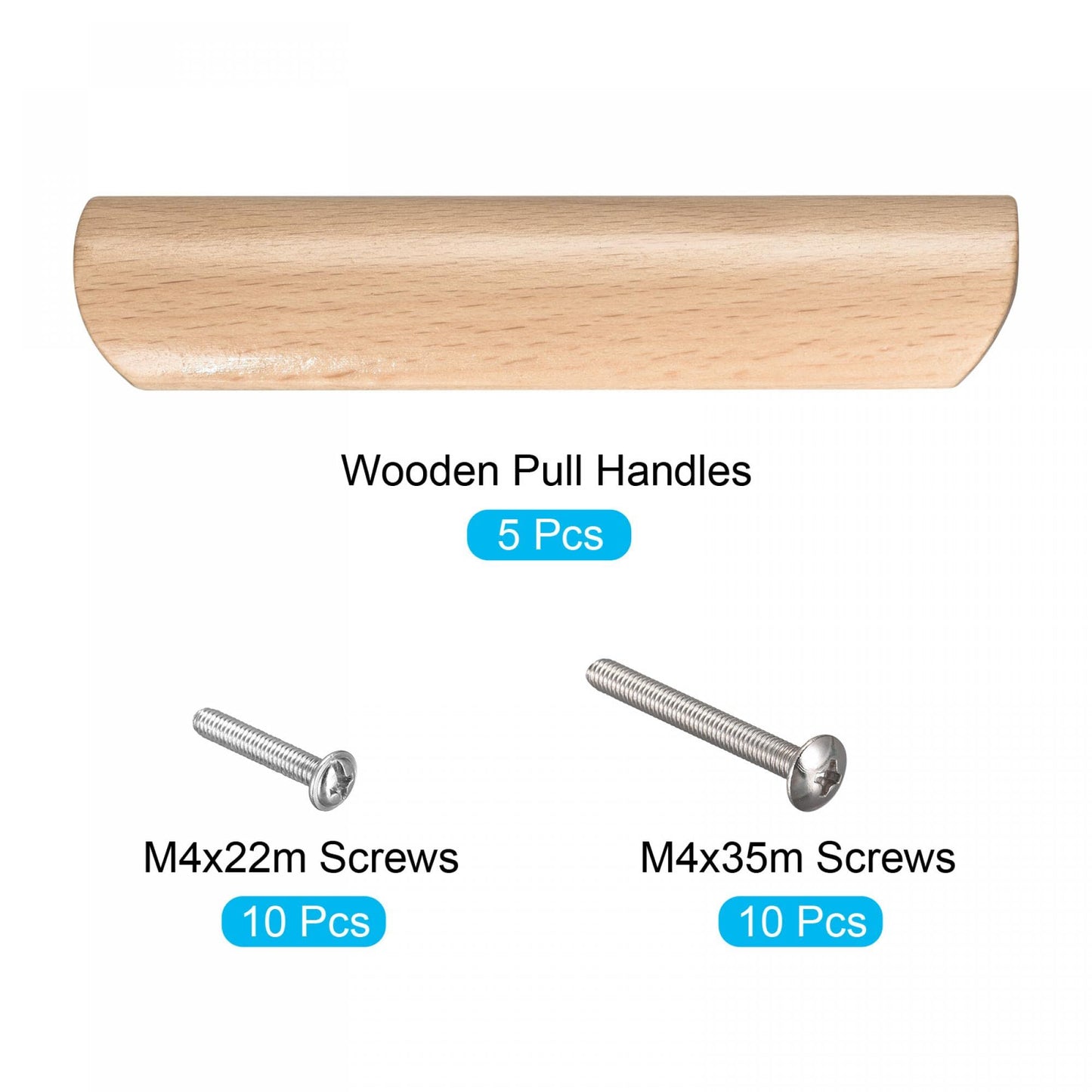 uxcell Wood Pull Handles, 4.88" 5Pcs Wooden Drawer Unfinished Knobs Pulls for Kitchen Furniture Drawer Wardrobe Cupboard with Screws - WoodArtSupply