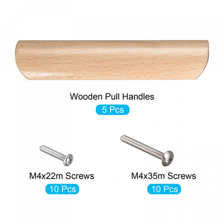 uxcell Wood Pull Handles, 4.88" 5Pcs Wooden Drawer Unfinished Knobs Pulls for Kitchen Furniture Drawer Wardrobe Cupboard with Screws uxcell