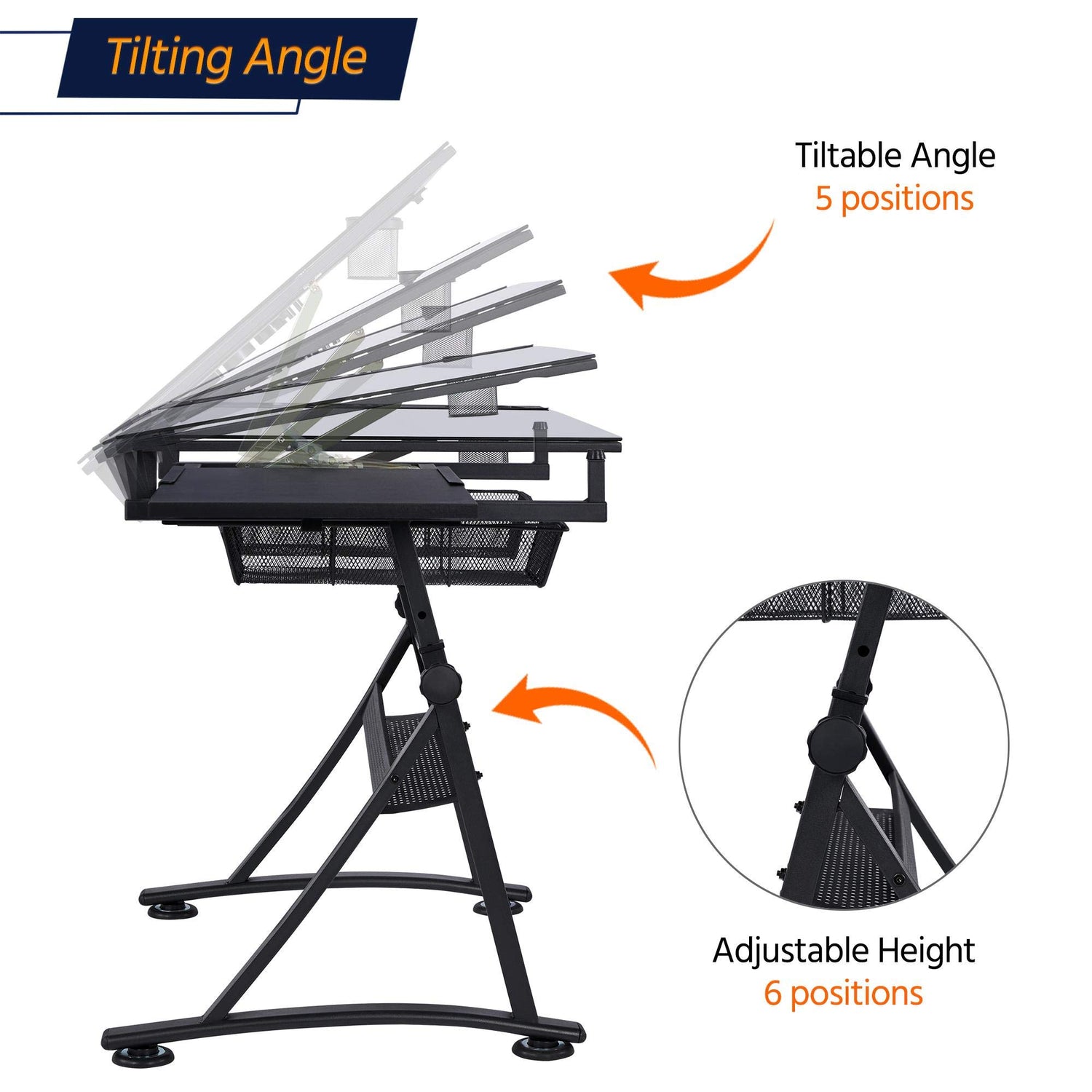 Yaheetech Drafting Table w/Stool Height Adjustable Multifunctional Art Craft Artists Desk Tilting Glass Tabletop Diamond Paintings Work Station w/2 Yaheetech
