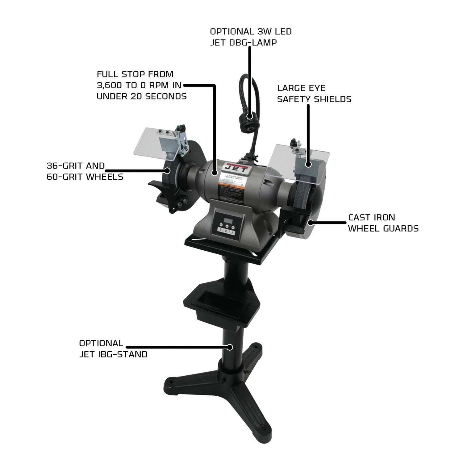 JET 8-Inch Variable-Speed Bench Grinder, 1 HP, 1Ph 115/230V (IBG-8VS) Jet