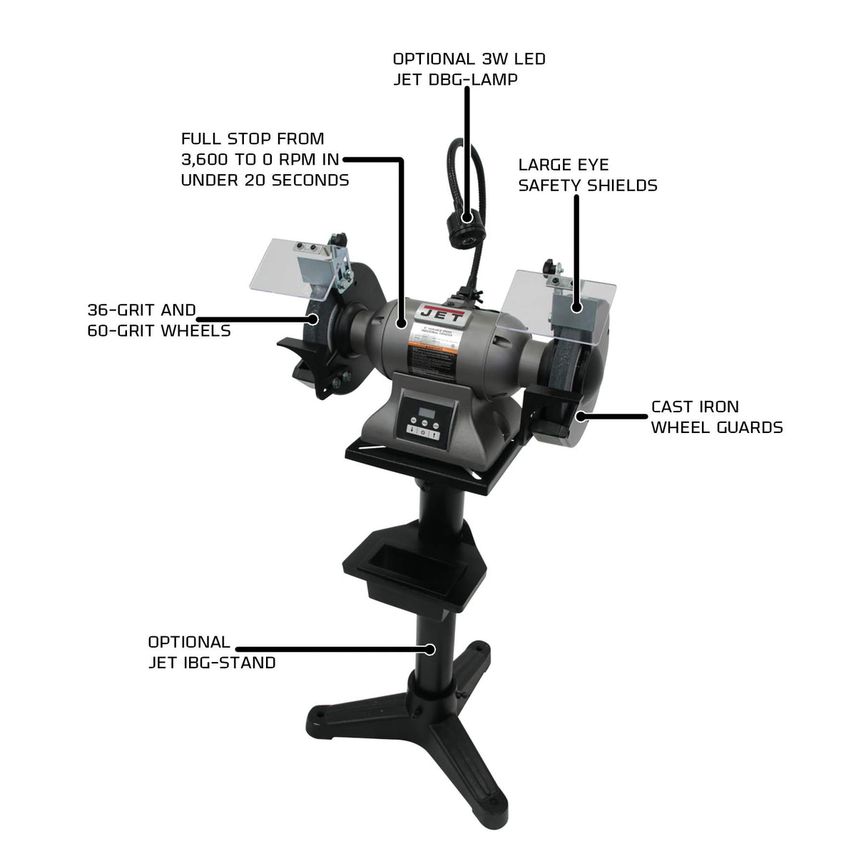 JET 8-Inch Variable-Speed Bench Grinder, 1 HP, 1Ph 115/230V (IBG-8VS) Jet
