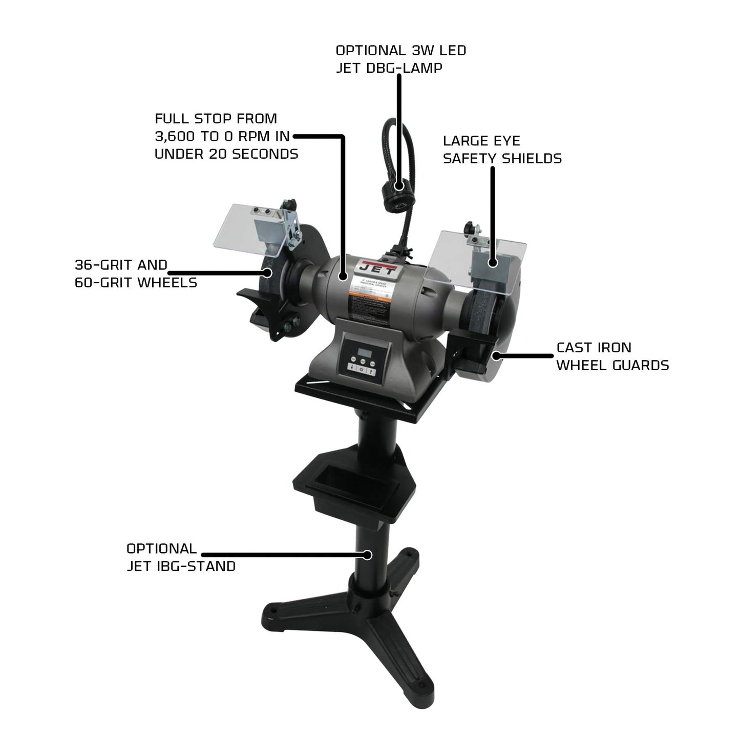 JET 8-Inch Variable-Speed Bench Grinder, 1 HP, 1Ph 115/230V (IBG-8VS) - WoodArtSupply