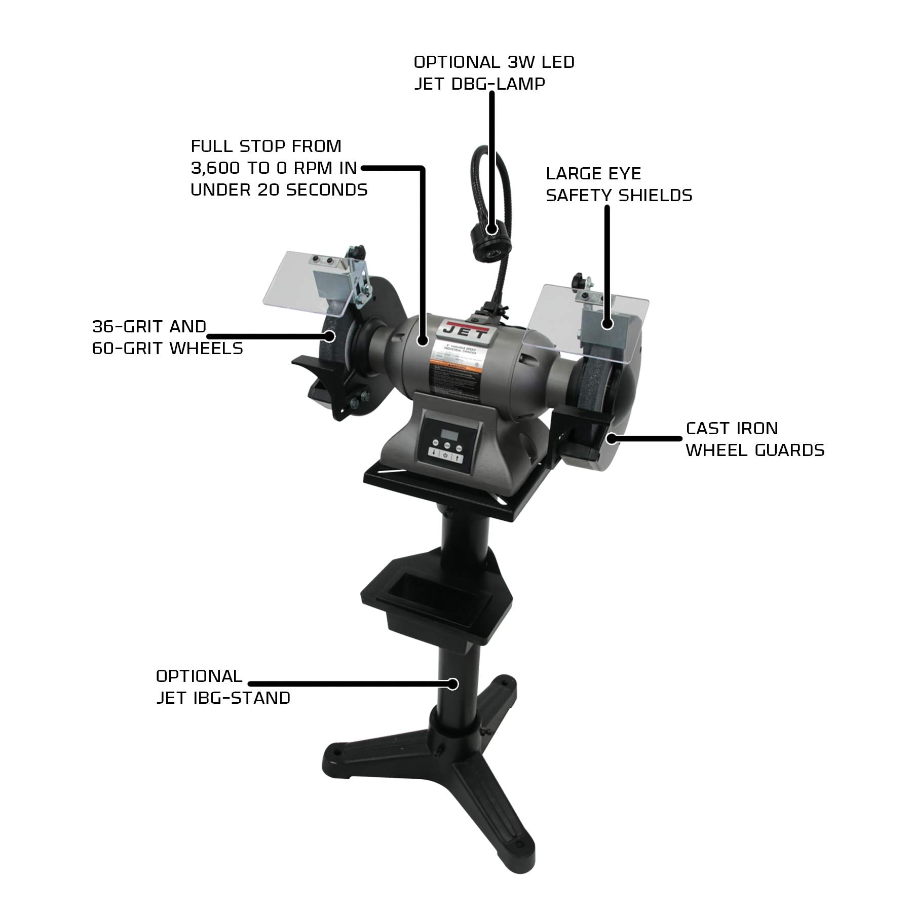 JET 8-Inch Variable-Speed Bench Grinder, 1 HP, 1Ph 115/230V (IBG-8VS) - WoodArtSupply