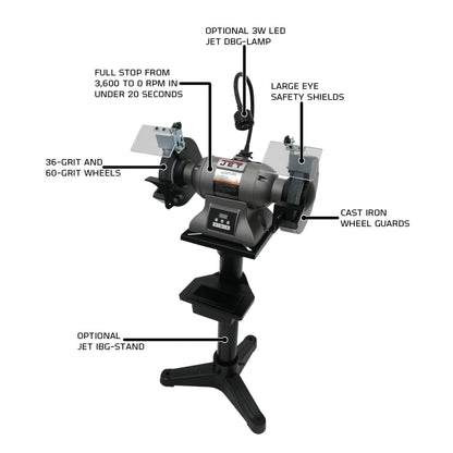 JET 8-Inch Variable-Speed Bench Grinder, 1 HP, 1Ph 115/230V (IBG-8VS) - WoodArtSupply