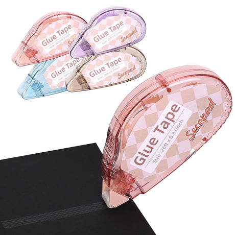 Secopad Scrapbook Tape, 4 Pack Double Sided Tape Roller for Crafts, Sticky Glue Tape Runner Scrapbooking Supplies for Kids and Adults, 0.3IN x 26FT Secopad