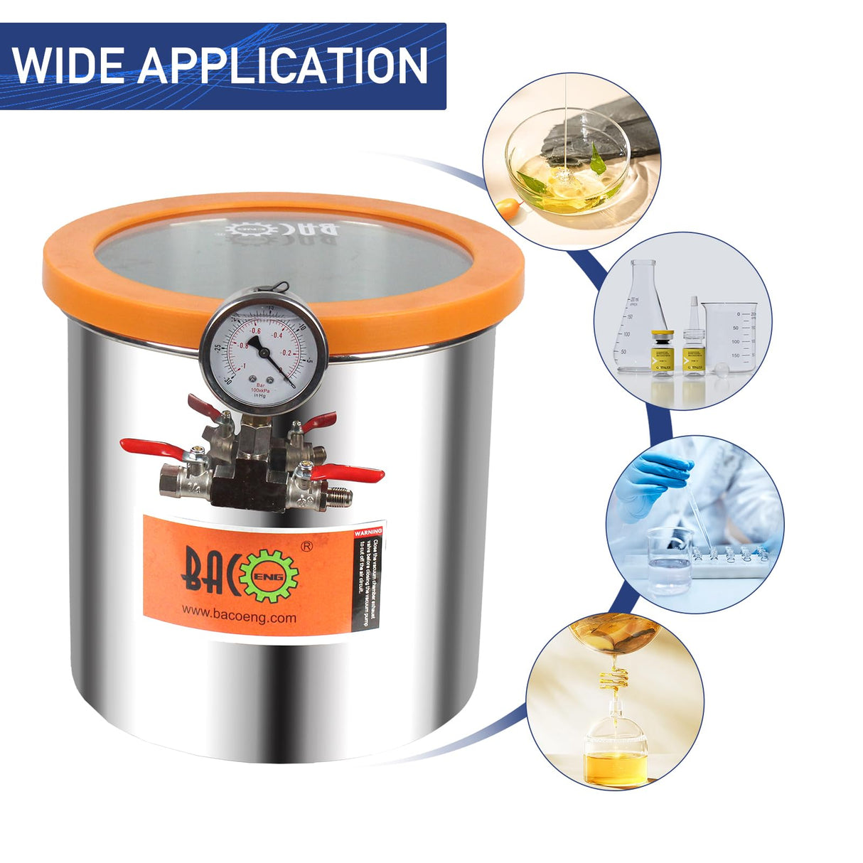 BACOENG 3 Gallon 4.5 CFM Tempered Glass Lid Vacuum Chamer with Pump, Degassing Chamber Kit for Stabilizing Wood, Degassing Silicones, Epoxies and BACOENG