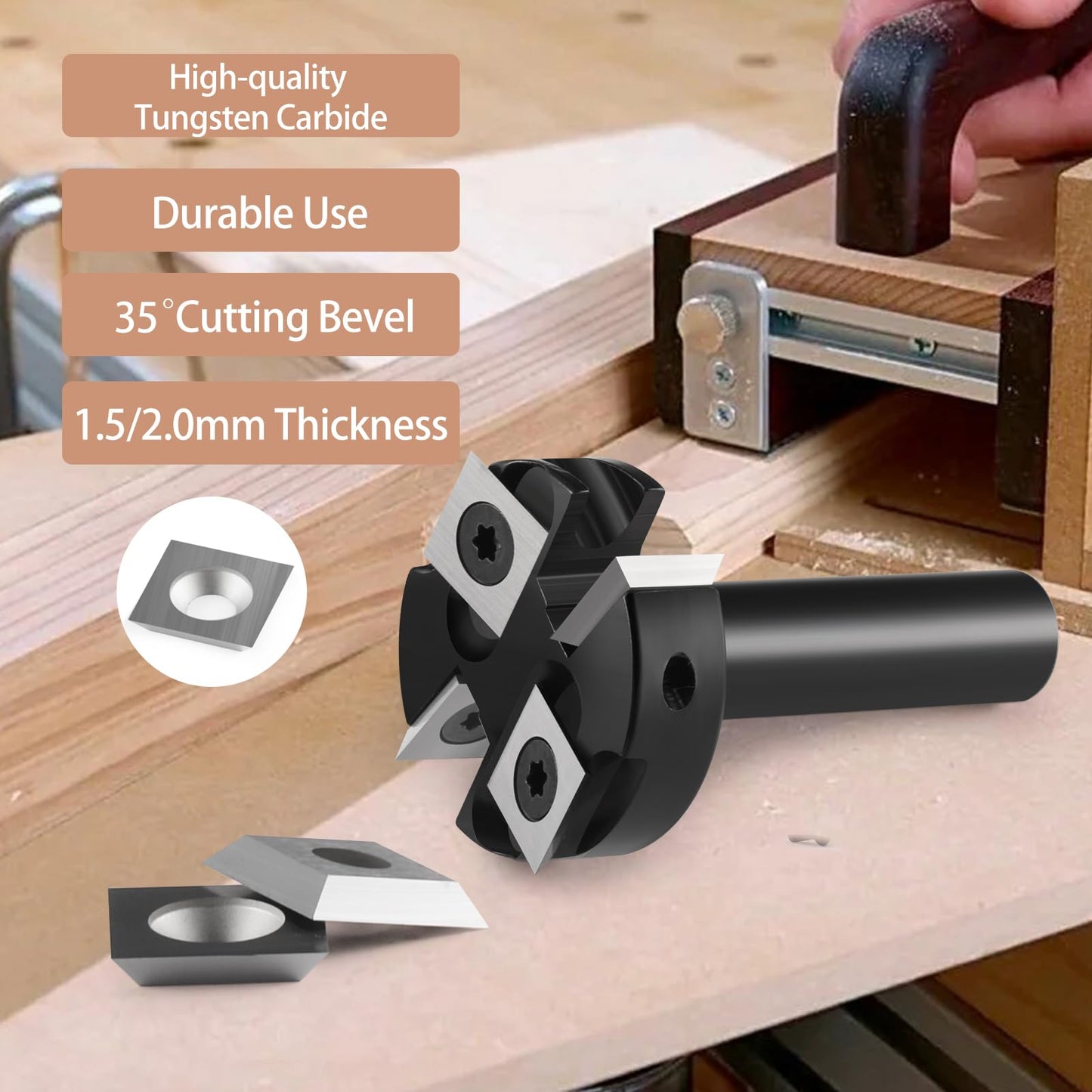 CNC Spoilboard Surfacing Router Bit 1/2" Shank, Slab Flattening Router Bit , 2+2 Flutes Insert Carbide Wood Planer Router Bits, Planing Bit for - WoodArtSupply