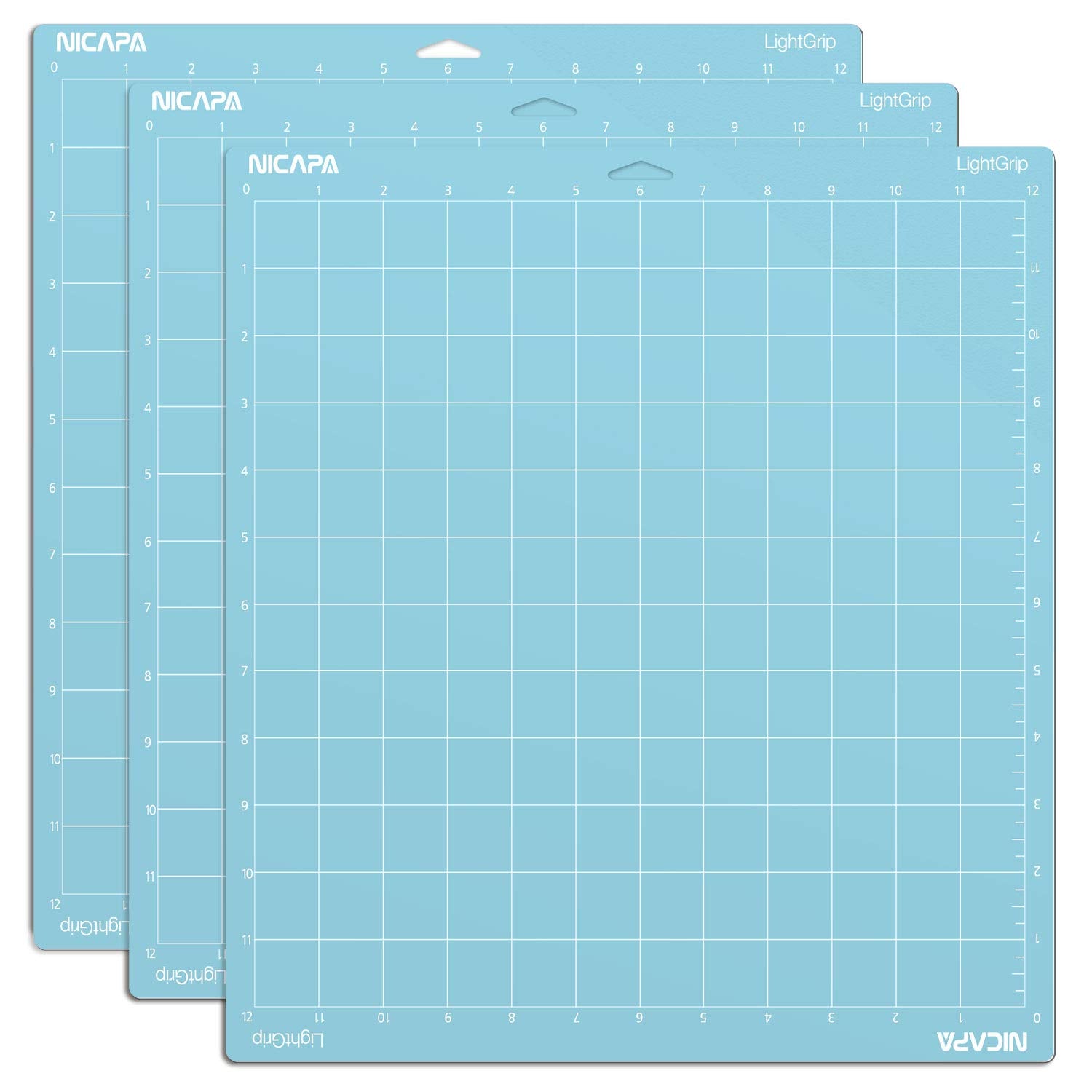 Nicapa Light Grip Cutting Mat for Cricut Maker 3/Maker/Explore 3/Air 2/Air/One (12x12 inch,3 Mats) Light Adhesive Sticky Blue Quilting Replacement NICAPA
