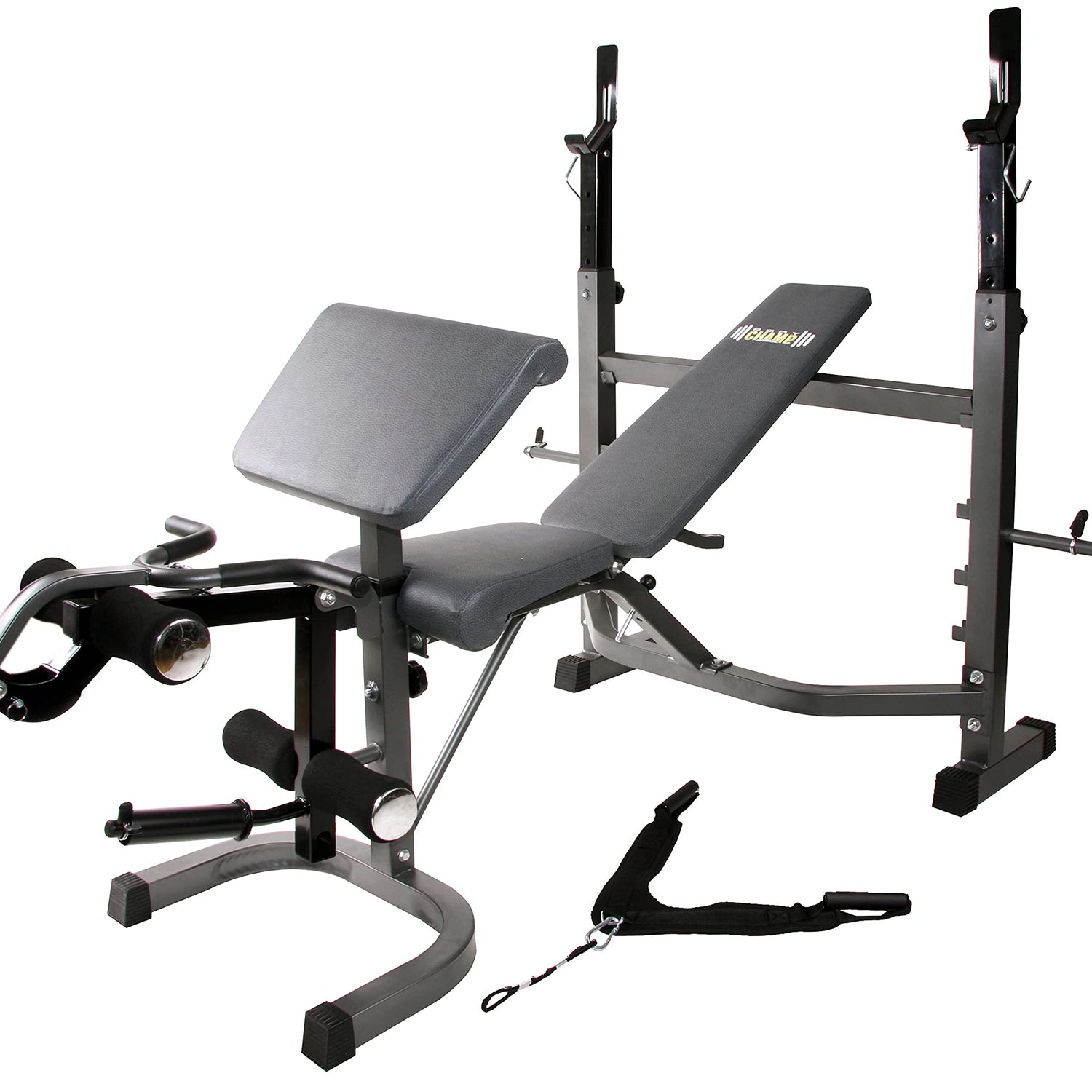 Body Champ Olympic Weight Bench, Workout Equipment for Home Workouts, Bench Press with Preacher Curl, Leg Developer and Crunch Handle At Dark Body Champ