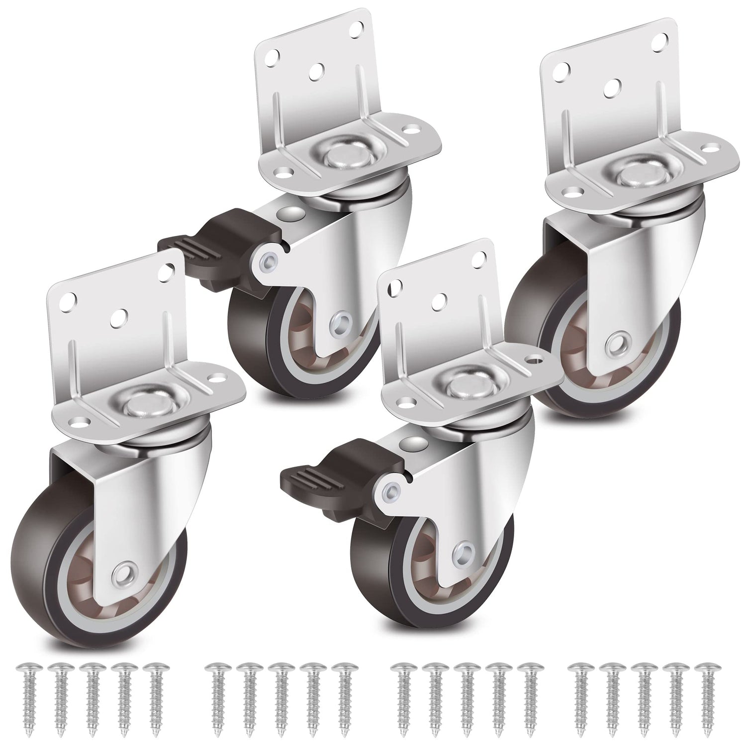 Nefish Side Mount Casters 2 Inch L-Shaped Small Rubber Caster Set of 4, Ball Bearing 360 Degree Plate Swivel Castors Wheel 600 LBS, Casters Wheels Nefish