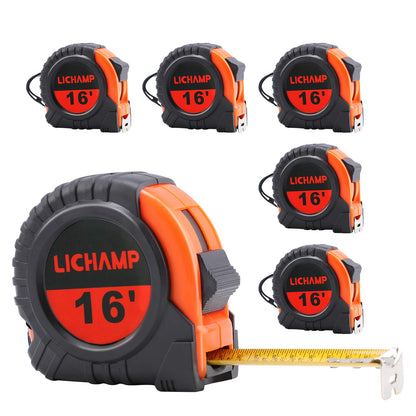 LICHAMP Tape Measure 16 ft, 6 Pack Bulk Easy Read Measuring Tape Retractable with Fractions 1/8, Measurement Tape 16-Foot by 3/4-Inch - WoodArtSupply