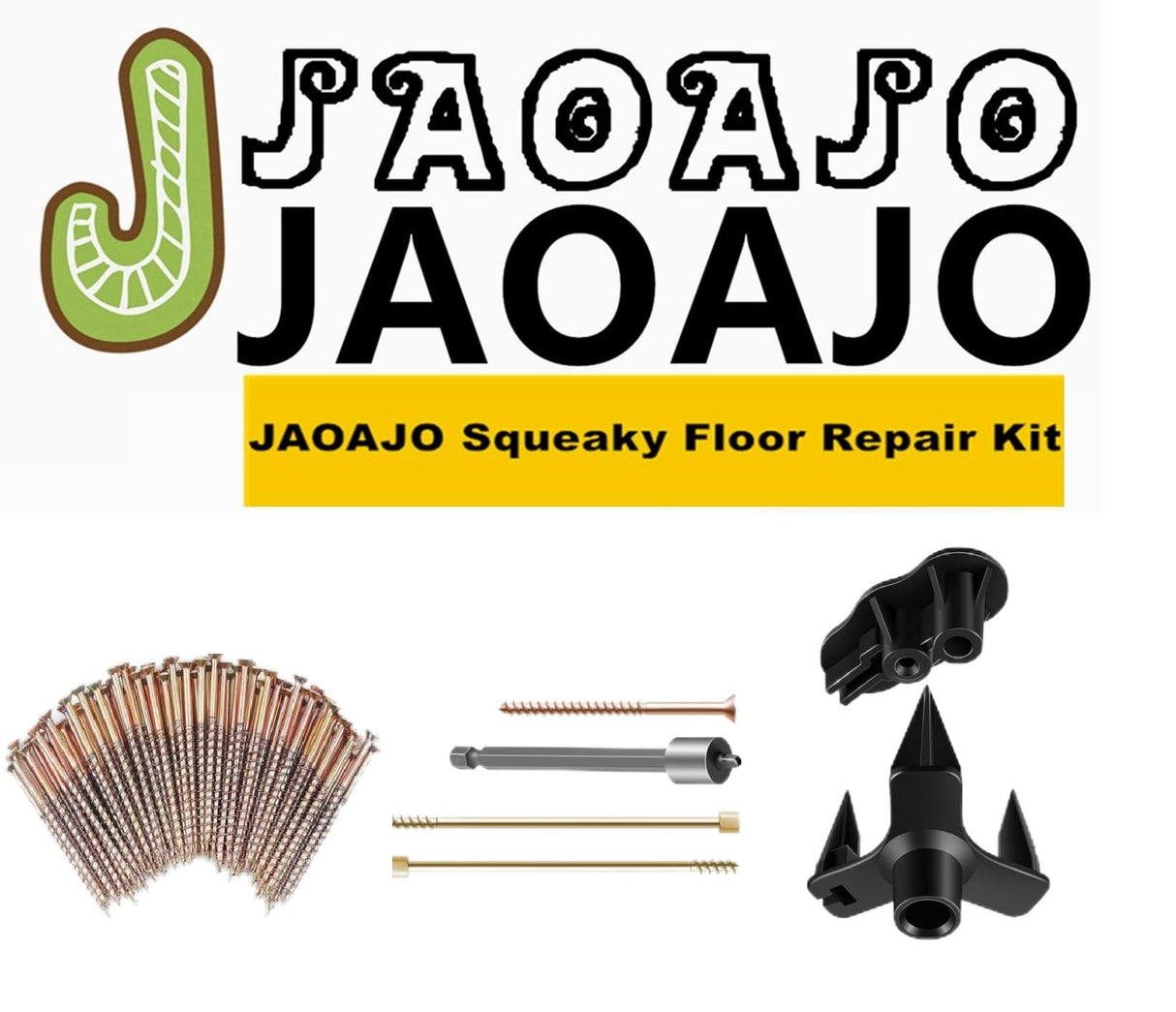 JAOAJO Floor Fix Screws Repair Kit with 5 Tools and 50 Screws for Wood Floors, Eliminate Squeaks Under Floor Loose JAOAJO