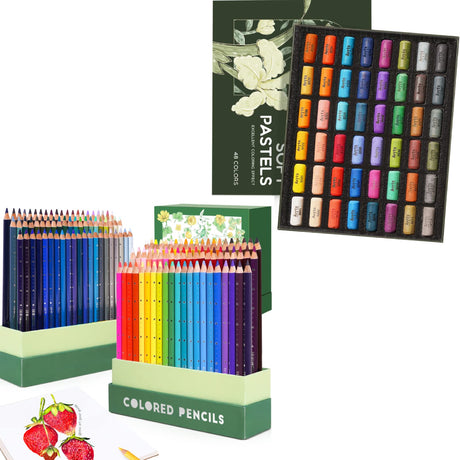 Arrtx Colored Pencils 126 Colors and Soft Pastels Bundle for Artists Colorists Adult Coloring Books, Art Creation Backgrounds Arrtx