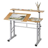 Safco Split-Level Drafting Table Height Adjustable Sit-to-Stand, 29.5" to 37.5", Medium Oak Safco