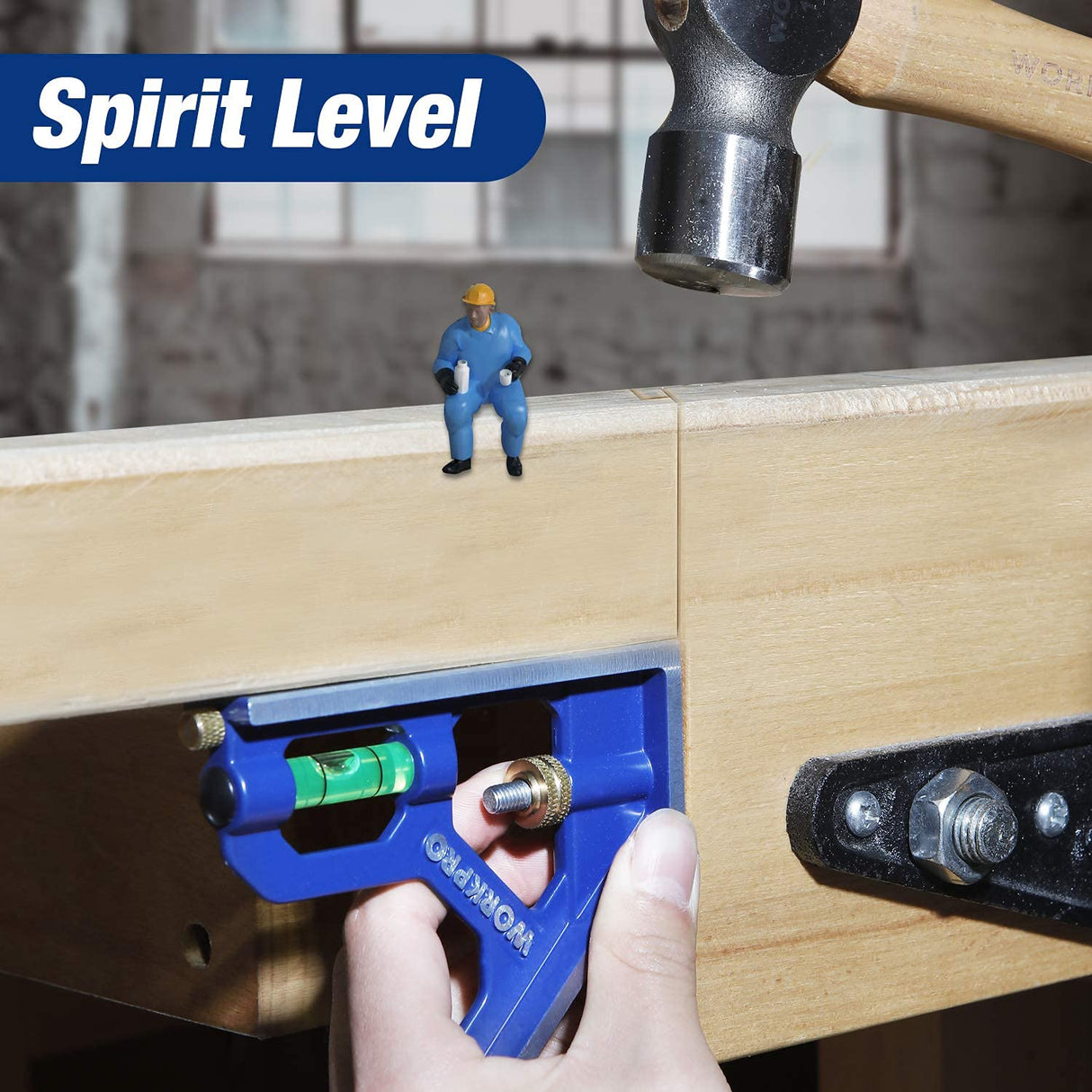 WORKPRO Aluminum Alloy Carpenter Square and Zinc-Alloy Square Ruler Set - 7 in. Rafter Layout Tool and 12 in. Combination Square Combo WORKPRO