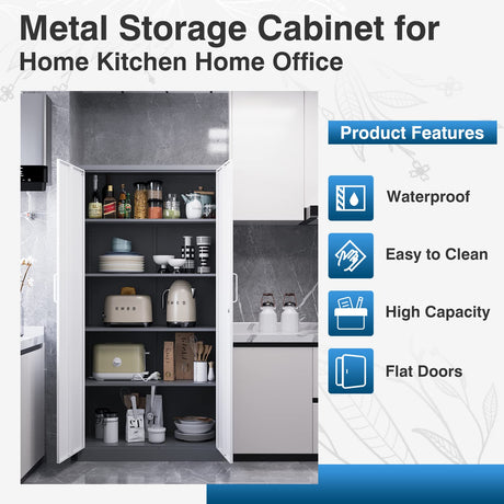 PEUKC Metal Garage Storage Cabinet, 71-inch Tall Cabinet with Adjustable Shelves & Locking Doors, Tool Cabinets for Garage,Office,Home,School,Gym PEUKC