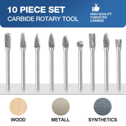 Carbide Burr Set Compatible with Dremel 1/8" Shank 10PC Die Grinder Rotary Tool Fits Dremel Rotary Tool for Grinder Drill, DIY Wood-Working Carving,