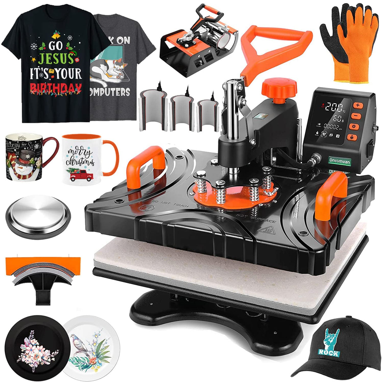 Pro 8 in 1 Heat Press Machine Combo T Shirt Pressing Machine 15x12Multifunctional 360°Rotation Swing Printing Sublimation Heat Press Transfer Machine DREAMVAN