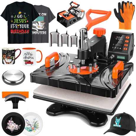 Pro 8 in 1 Heat Press Machine Combo T Shirt Pressing Machine 15x12Multifunctional 360°Rotation Swing Printing Sublimation Heat Press Transfer Machine DREAMVAN