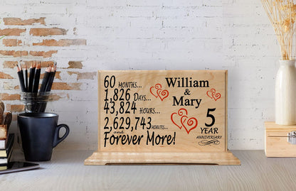 Custom Wedding Anniversary Plaque Personalized Gift for Husband Wife or Couple - By The Year - SOLID WOOD - WoodArtSupply