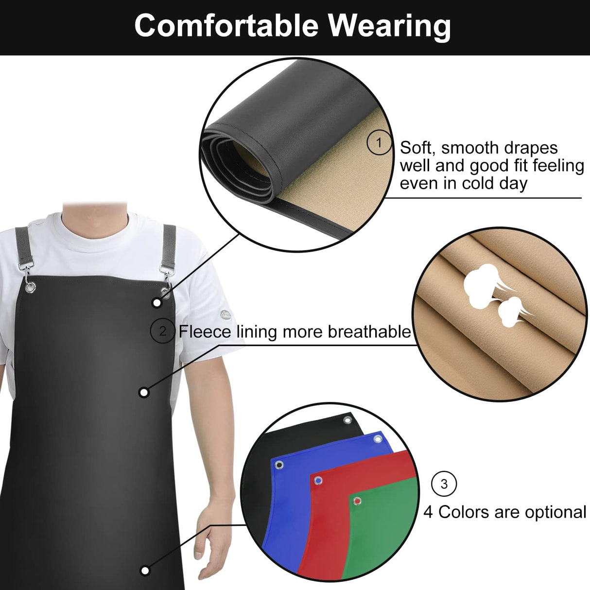 Sheomern Waterproof Rubber Apron, 43" Anti-Tear Heavy Duty Vinyl Apron Adjustable Thicker Cross Back Dishwasher Apron for Restaurant Dishwashing, Sheomern