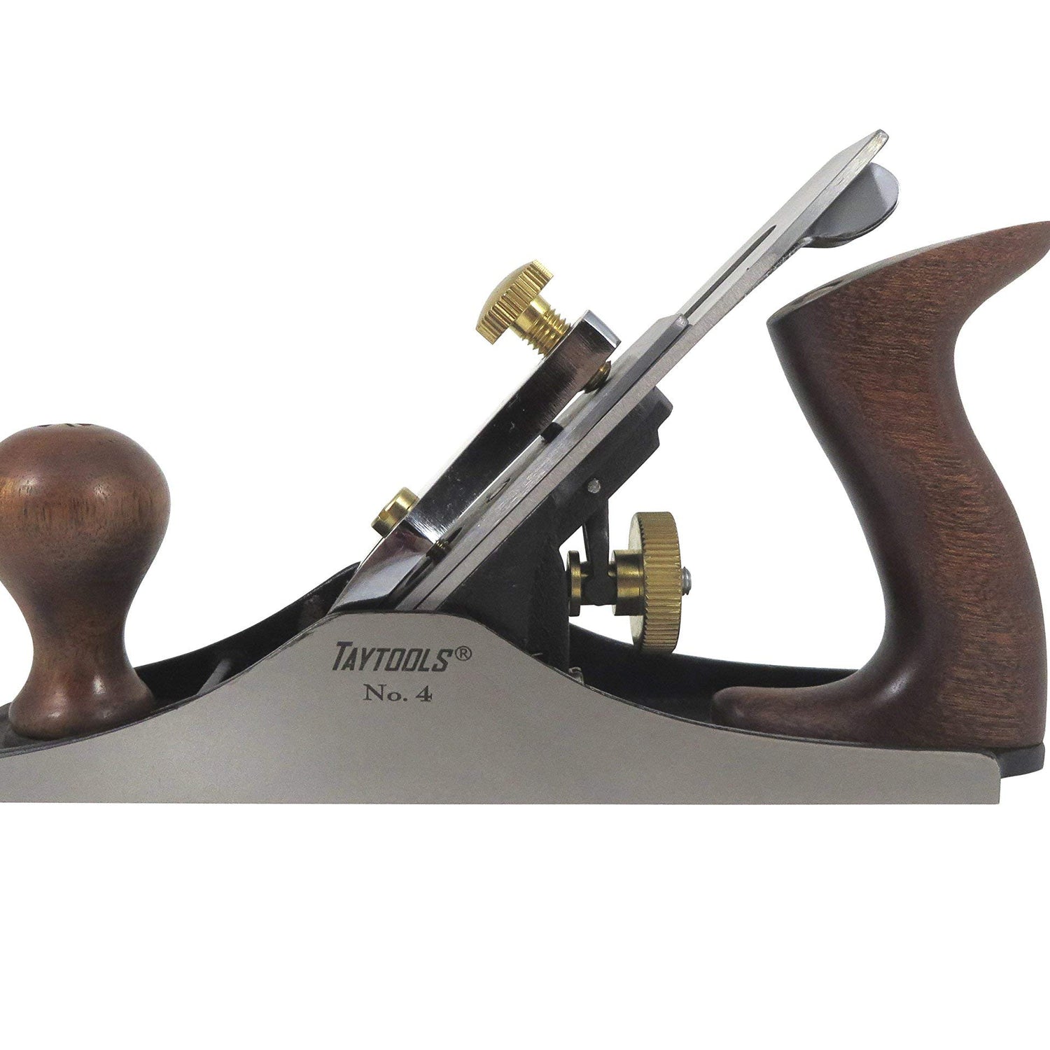 Taytools 469614 Smoothing Bench Hand Plane #4, 9-3/4 Inch Sole, Ductile Cast Body, Lapped Sides and Bottom, Blade RHC 55-60, Sapele Handle and Tote - WoodArtSupply