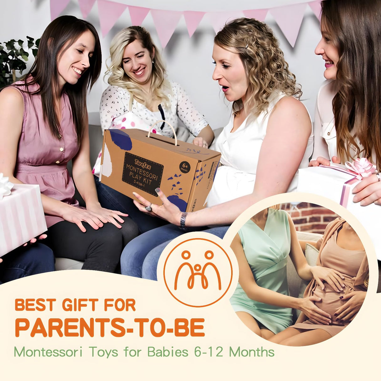 Twefex Montessori Toys for Babies 6-12 Months - 3 in 1 Baby Toys Play Kit - Medium Spinning Drum - Baby Tissue Box Toy - Peekaboo Knob Puzzle with Twefex