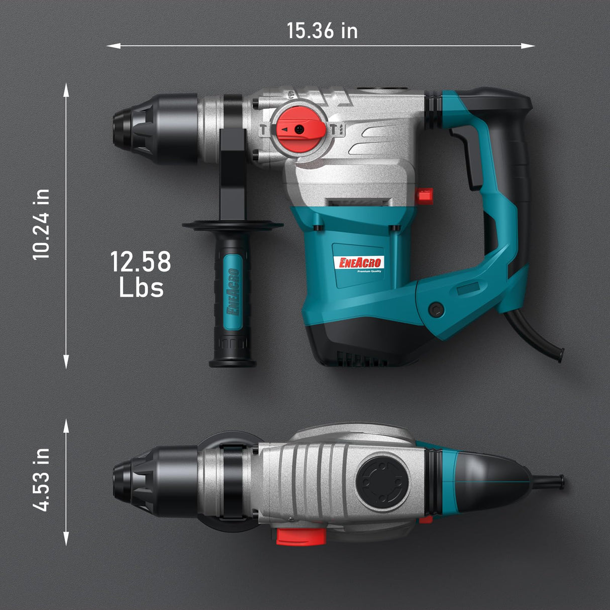ENEACRO 1-1/4 Inch SDS-Plus 13 Amp Heavy Duty Rotary Hammer Drill, Safety Clutch 4 Functions with Vibration Control Including Grease, Chisels and ENEACRO