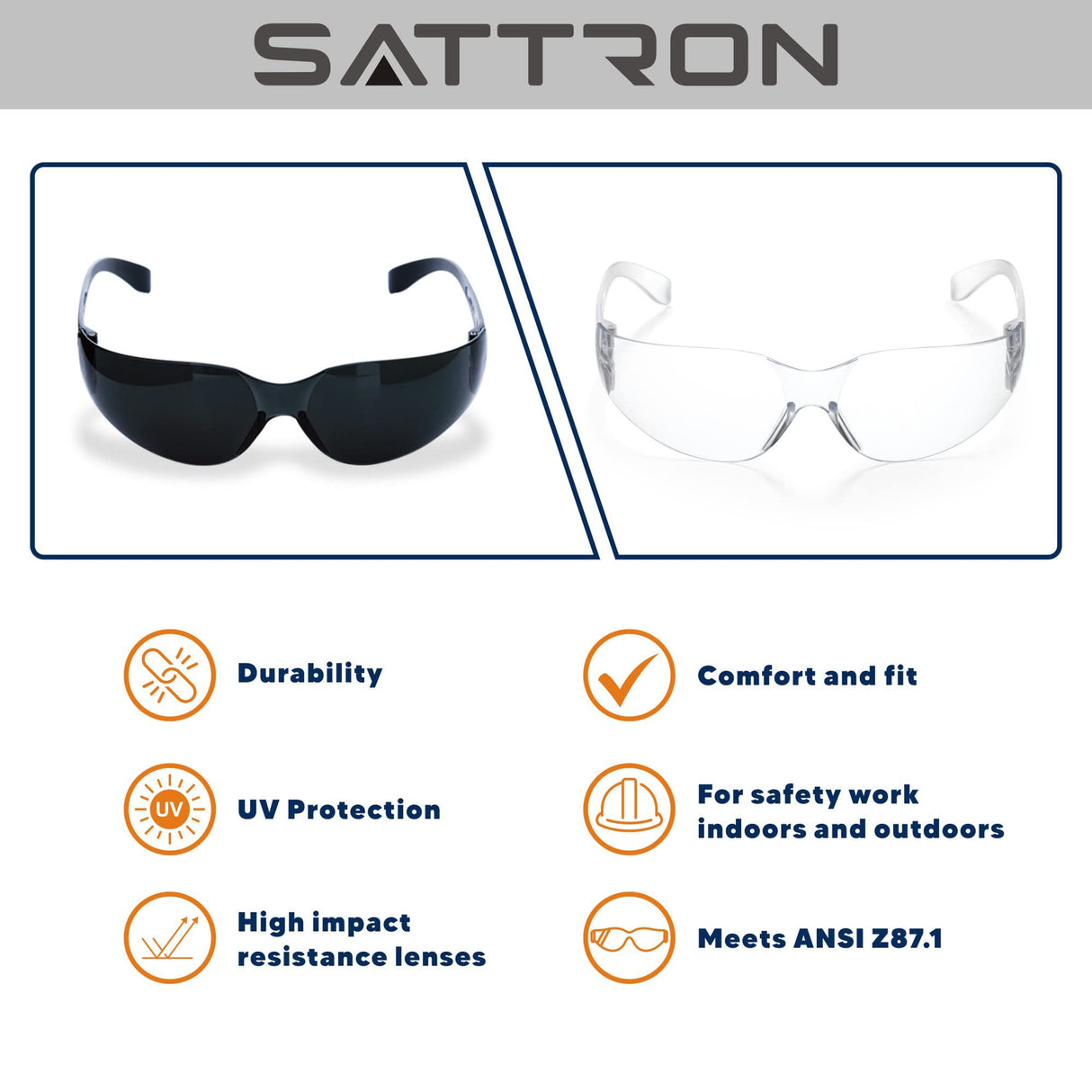 SATTRON 3 Pack of Tinted Safety Glasses, Scratch & Impact Resistant Protective Eyewear, Dark Lenses for UV Protection SATTRON