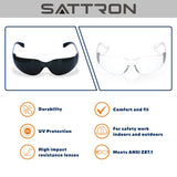 SATTRON 3 Pack of Tinted Safety Glasses, Scratch & Impact Resistant Protective Eyewear, Dark Lenses for UV Protection SATTRON