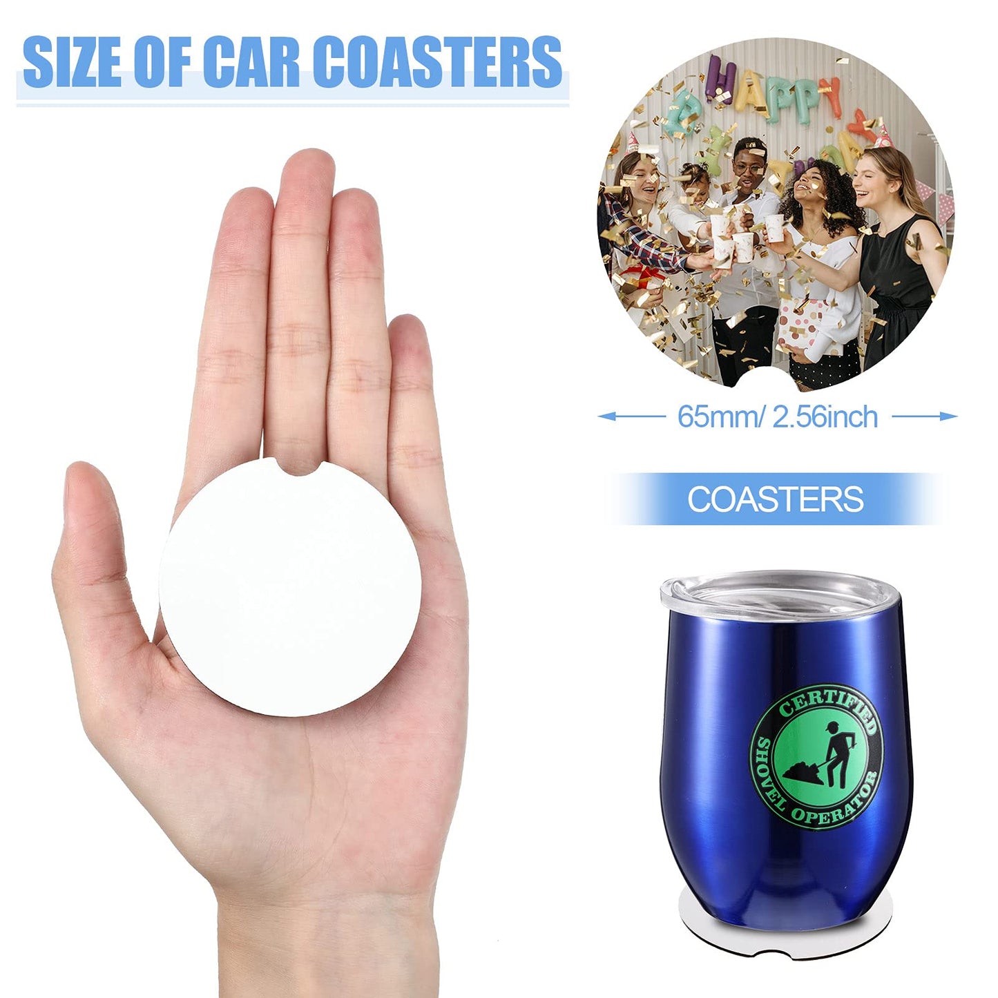 Sublimation Coasters Blanks Round Sublimation Blank Car Cup Coaster Absorbent MDF Car Coasters with A Finger Notch Heat Transfer Cup Coasters for