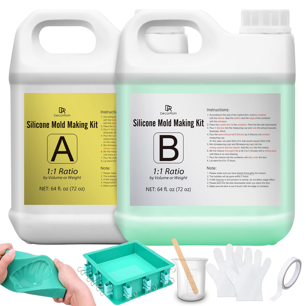 Silicone Mold Making Kit - 1 Gallon Liquid Silicone Rubber 15A with Adjustable Mold Housing - Fast Cured Easy 1:1 Mixing Ratio Silicone Casting for DecorRom