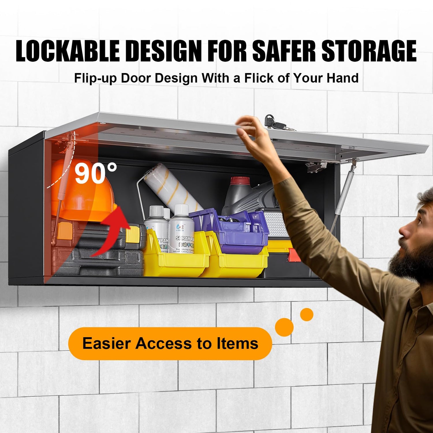 MetalMax Metal Wall Cabinet for Garage Floating Garage Storage Cabinet Wall Mount Shop Cabinet Upper Storage Trailer Cabinet Gearbox Flip Up Tool MetalMax