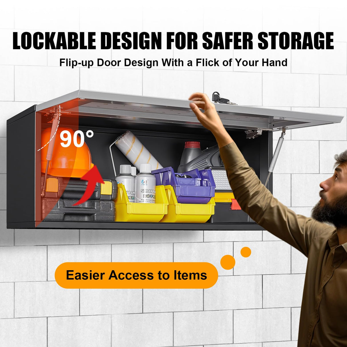 MetalMax Metal Wall Cabinet for Garage Floating Garage Storage Cabinet Wall Mount Shop Cabinet Upper Storage Trailer Cabinet Gearbox Flip Up Tool MetalMax