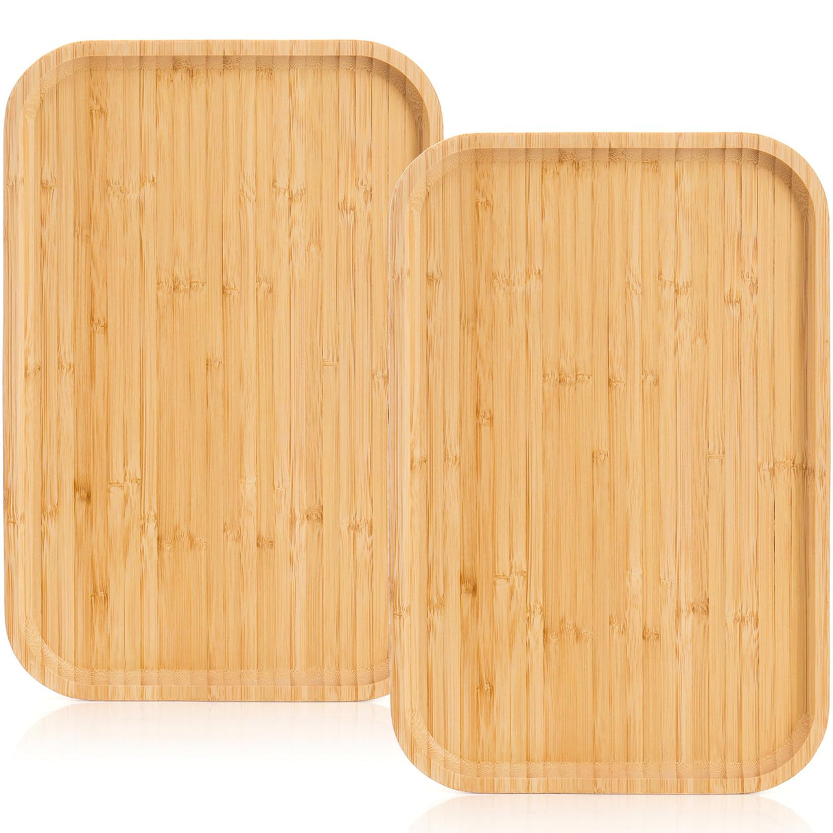 Yarlung 2 Pack Bamboo Tray Cheese Plate, 14x9 Inches Food Serving Saucer Wood Rectangular Platter for Coffee, Tea, Fruit, Plant Pot yarlung