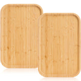 Yarlung 2 Pack Bamboo Tray Cheese Plate, 14x9 Inches Food Serving Saucer Wood Rectangular Platter for Coffee, Tea, Fruit, Plant Pot yarlung