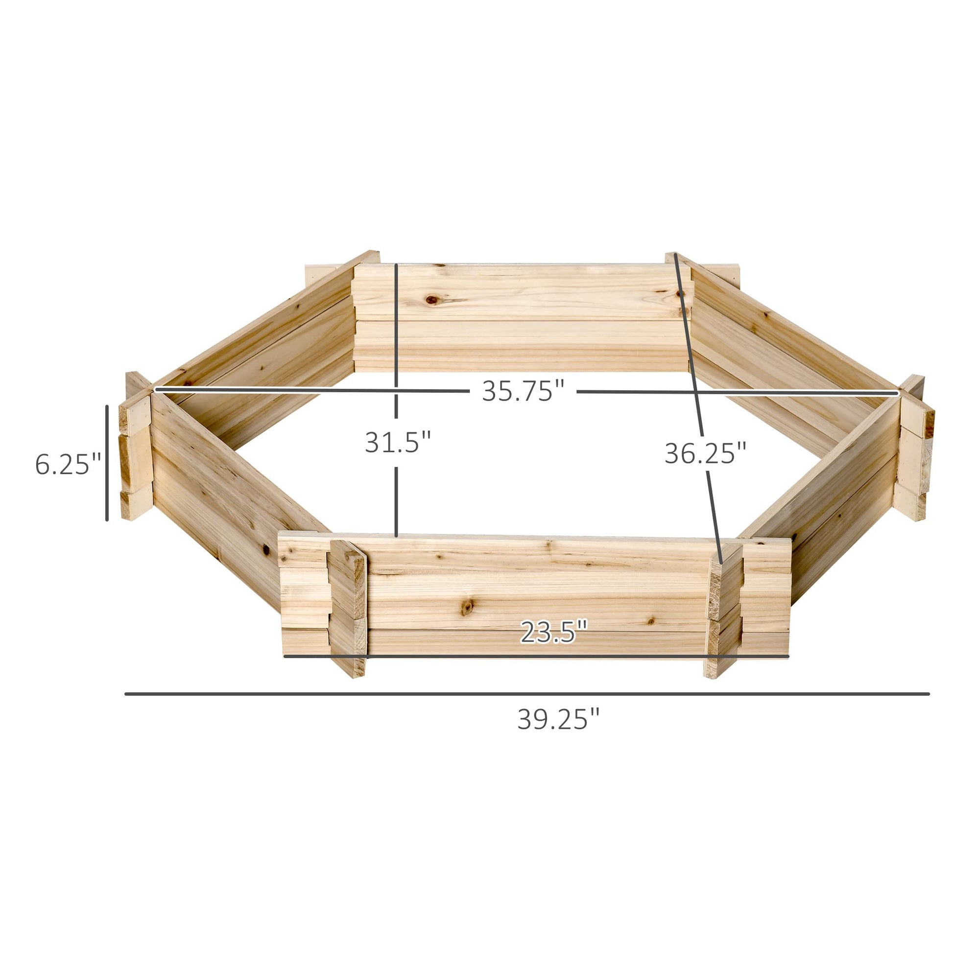 Outsunny Wooden Raised Garden Bed, Hexagon Screwless Planters for Outdoor Plants, Vegetables, Flowers, Herbs, 39" x 36" x 6", Natural Wood - WoodArtSupply