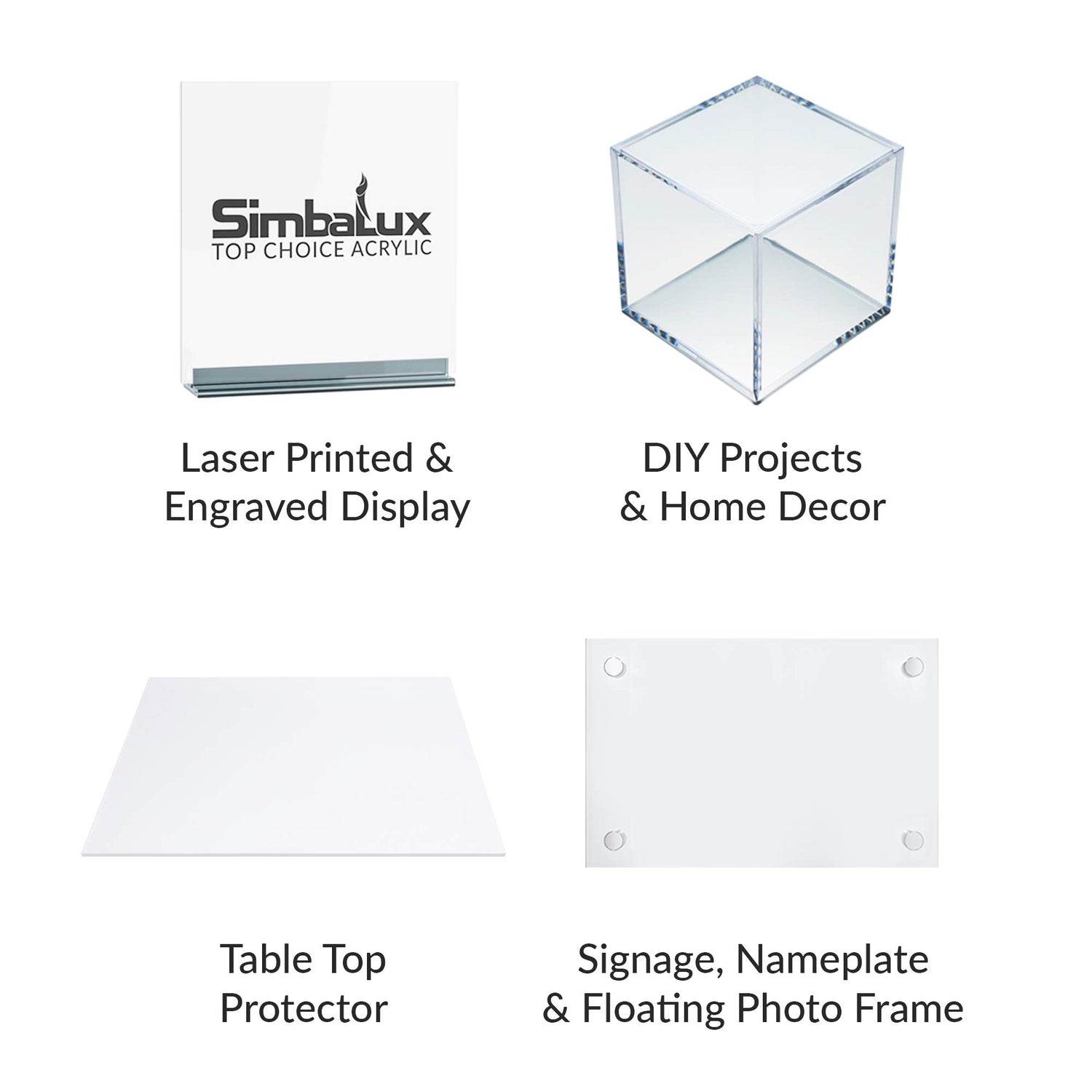 SimbaLux Acrylic Sheet Clear Cast Plexiglass 12” x 12” Square Panel 1/8” Thick (3mm) Pack of 2 Transparent Plastic Plexi Glass Board with Protective SimbaLux