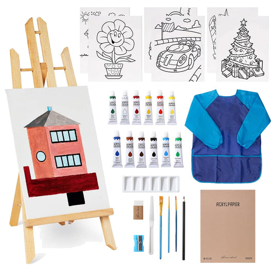Paint Set for Kids,Art Supplies for Kids 9-12 Includes 12 Acrylic Paints,Table Top Easel,3 Paint Brushes,12 AcrylPapier,Paint