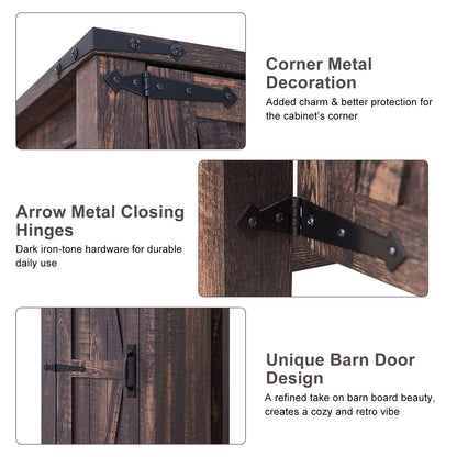 OKD 32'' Rustic Farmhouse Armoire with Adjustable Shelves and Barn Doors - WoodArtSupply