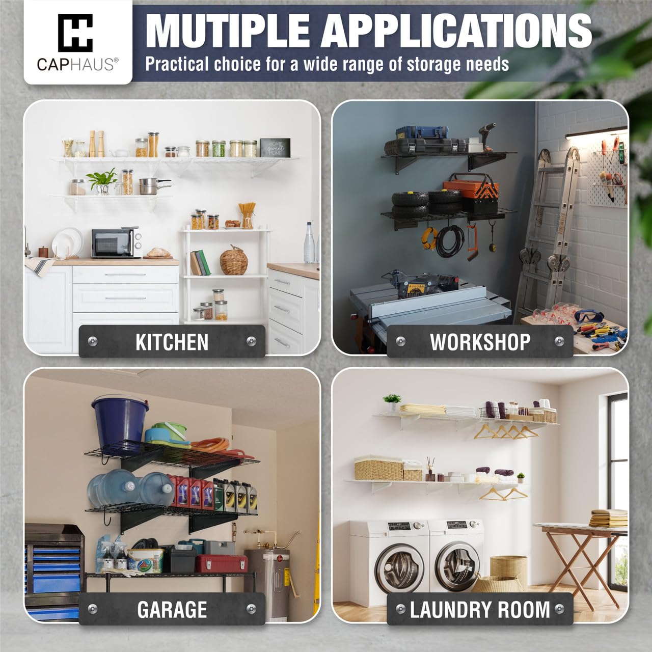 CAPHAUS Garage Wall Shelving, 36 in. W x 18 in. D Wall Mounted Garage Shelves w/ 2 Bike Hooks, Heavy Duty Organizer Shelf for Garage Storage System, CAPHAUS