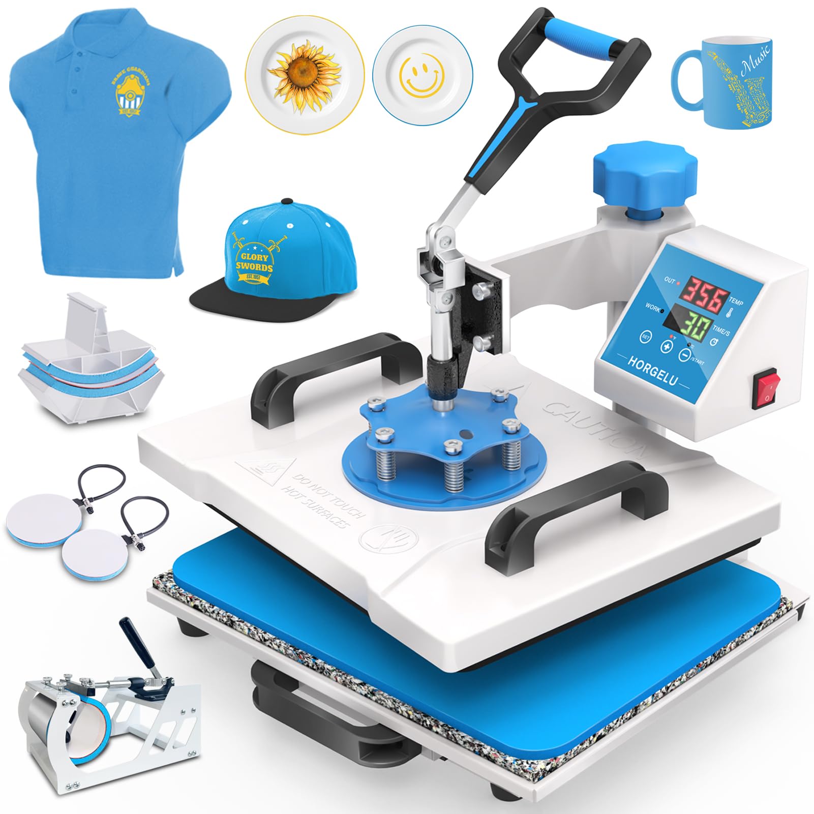 HORGELU 5 in 1 Heat Press Machine 12x15 Inch Heat Transfer Machine 360-Degree Swing Away Multifunction Digital Sublimation Combo Heat Press for T - WoodArtSupply