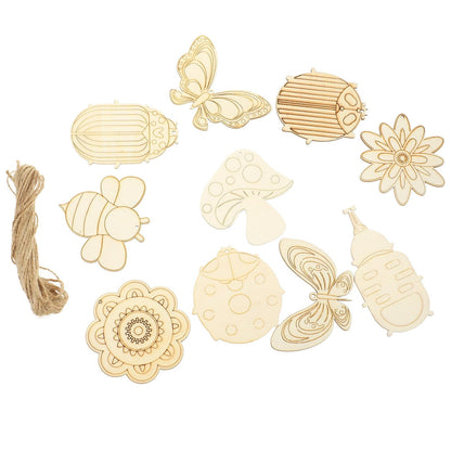 VILLCASE Unfinished Wooden Cutouts 30pcs Small Butterfly Bee Flower Shaped Wood Slices Blank Wood Animal Pieces for DIY Painting Crafts