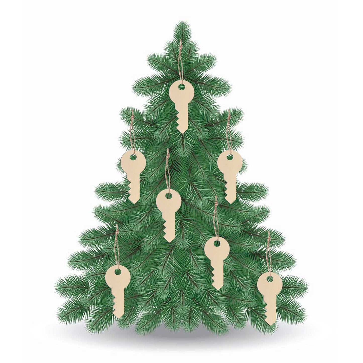 Creaides 20pcs Key Wood Crafts Cutouts Blank Wooden Key Shaped Hanging Ornaments Gift Tags Perfect for Wedding Birthday Christmas Party Home