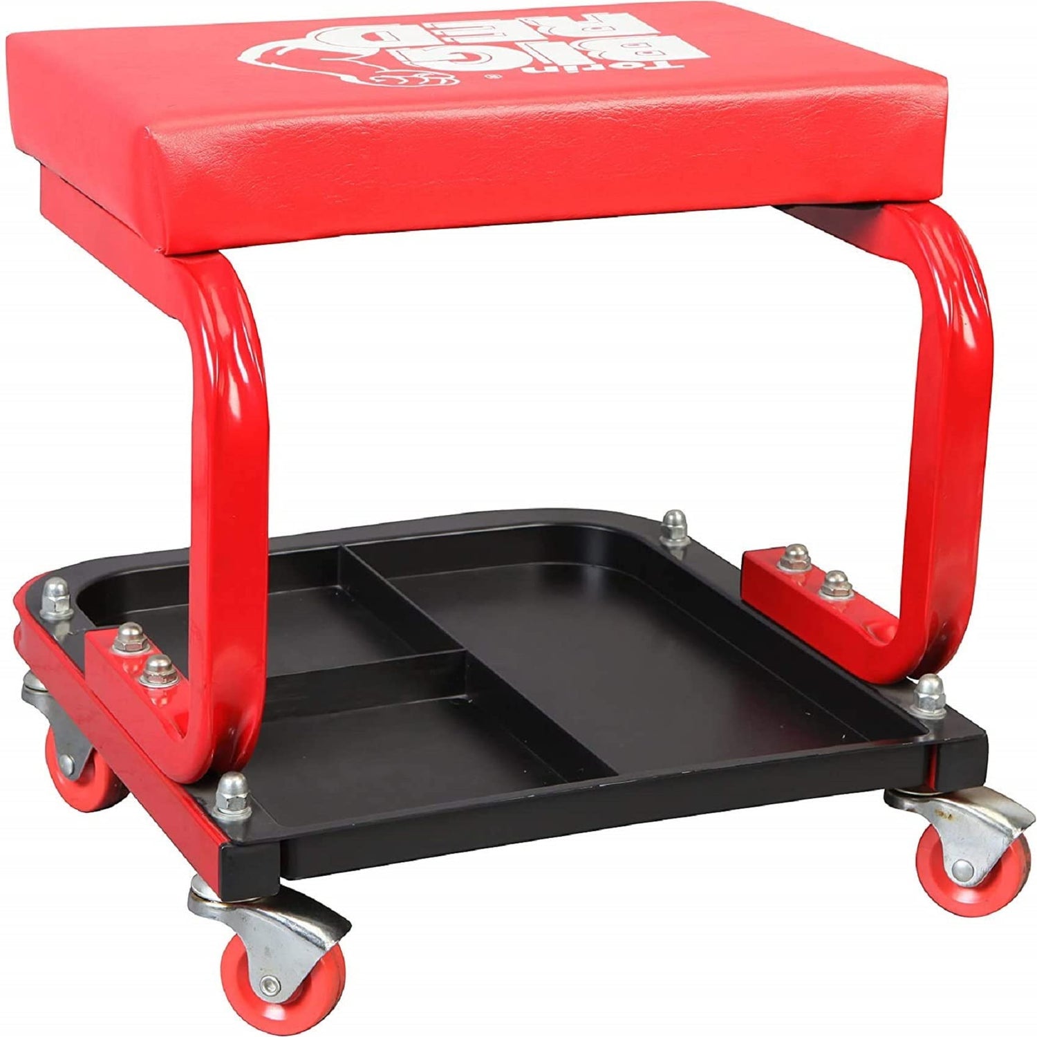 Torin TR6300 Red Rolling Creeper Garage/Shop Seat: Padded Mechanic Stool with Tool Tray BIG RED
