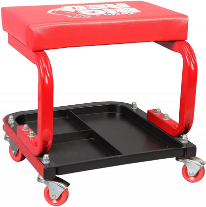 Torin TR6300 Red Rolling Creeper Garage/Shop Seat: Padded Mechanic Stool with Tool Tray - WoodArtSupply