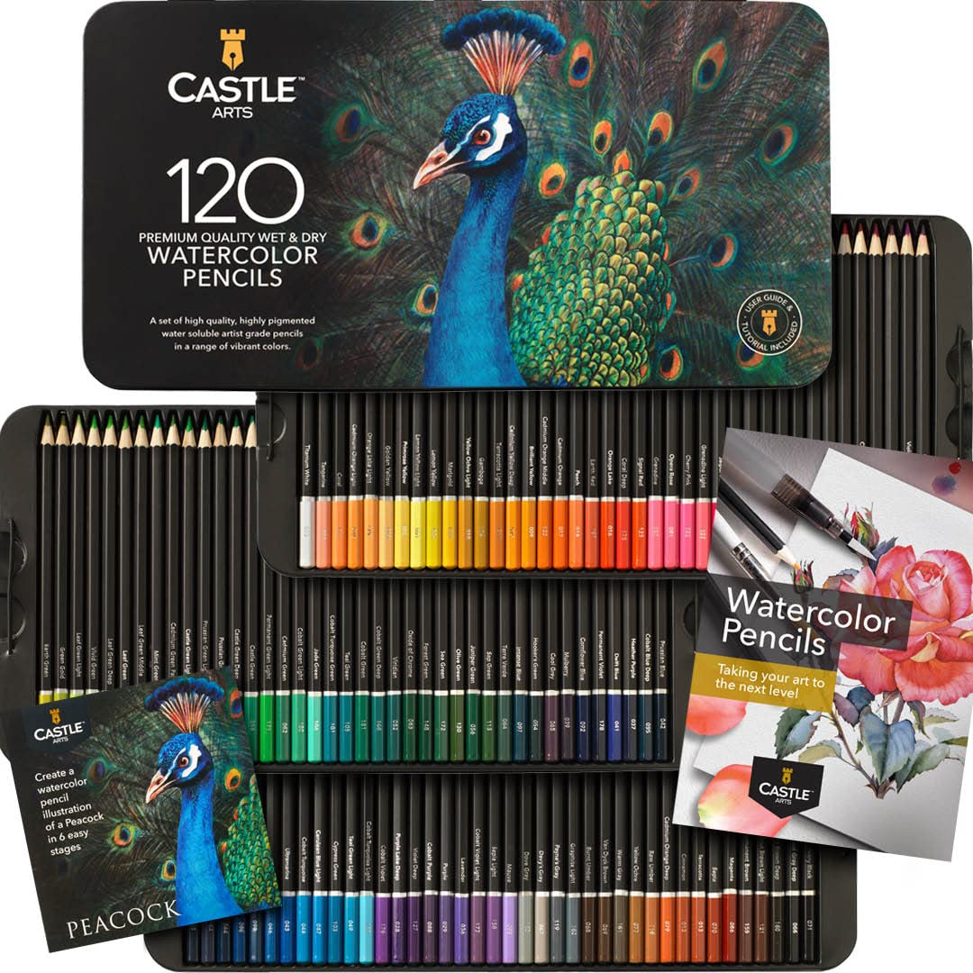 Castle Art Supplies 120 Watercolor Pencils Set | Quality Vibrant Pigments | Draw and Paint at Same Time | For Adult Artists and Professionals | Castle Art Supplies